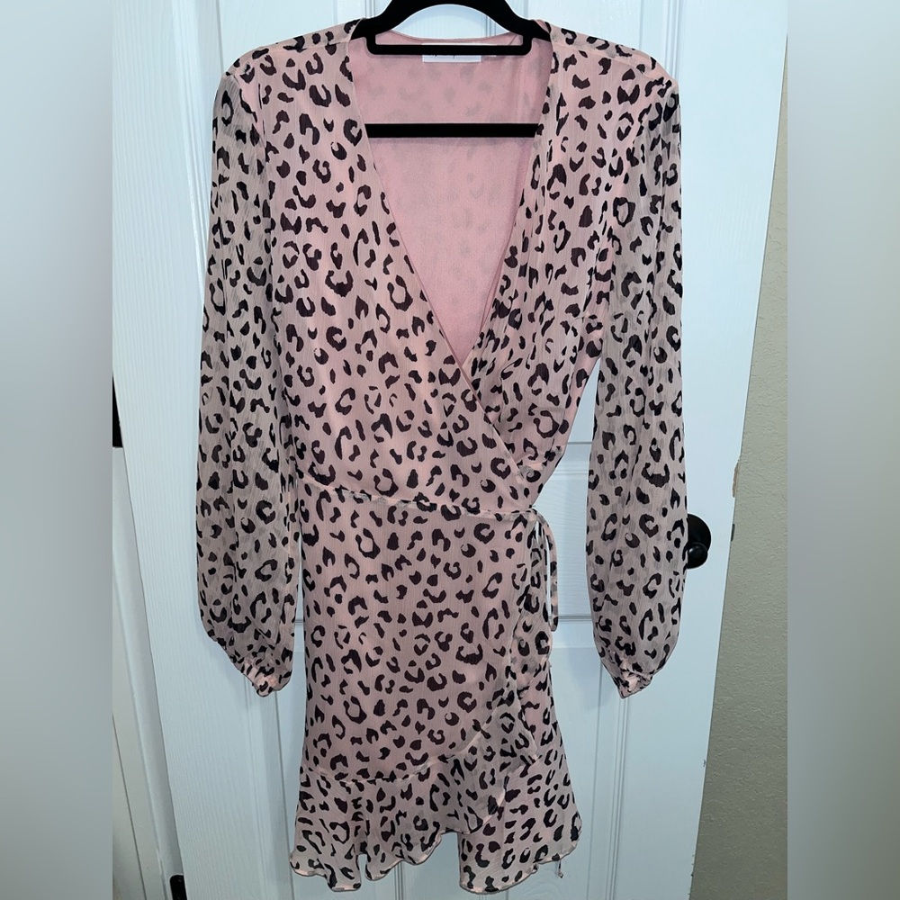 Pink leopard wrap dress